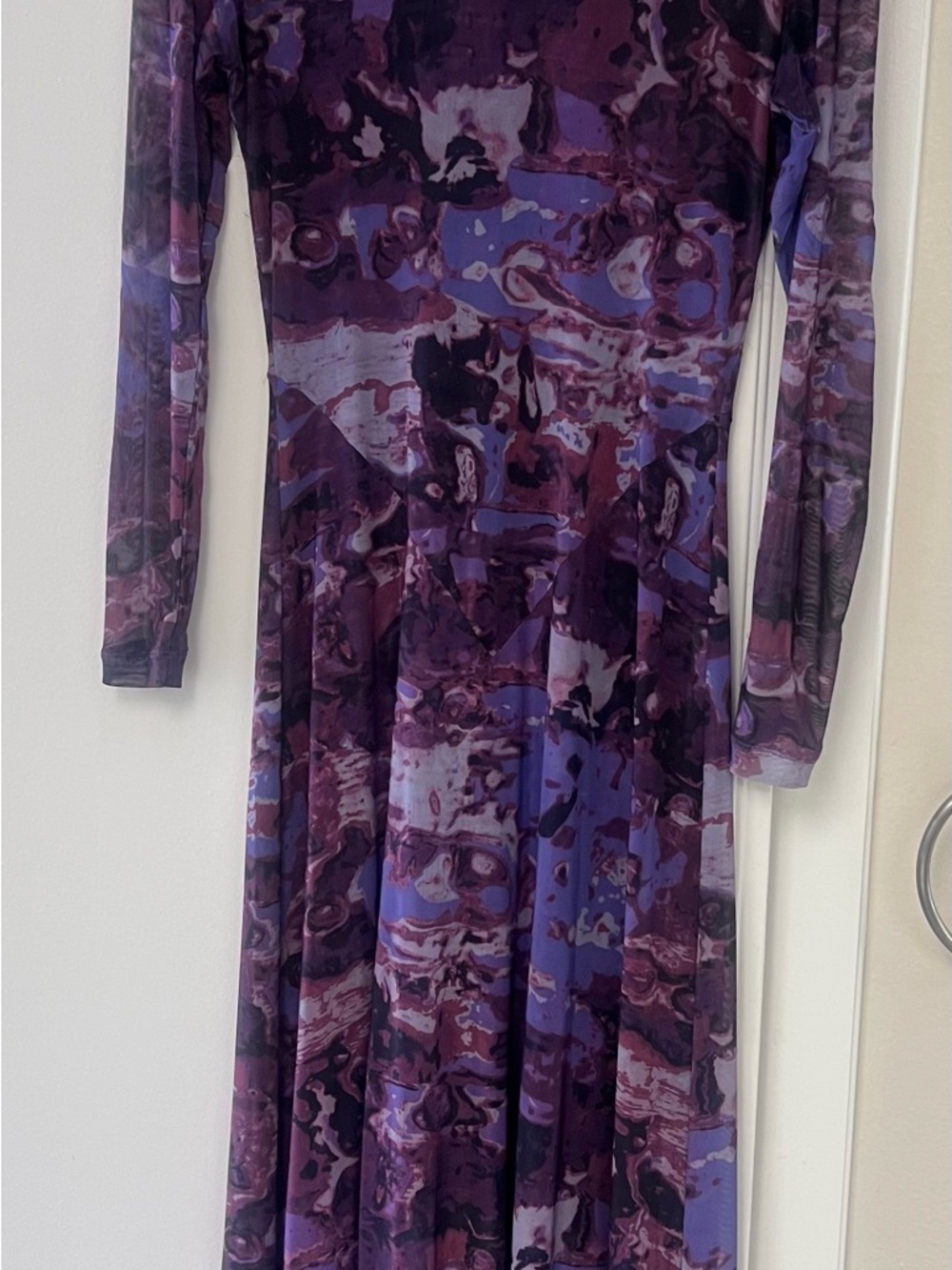 Ronny Kobo Collection Purple Marble-Print Long Sleeve Dress